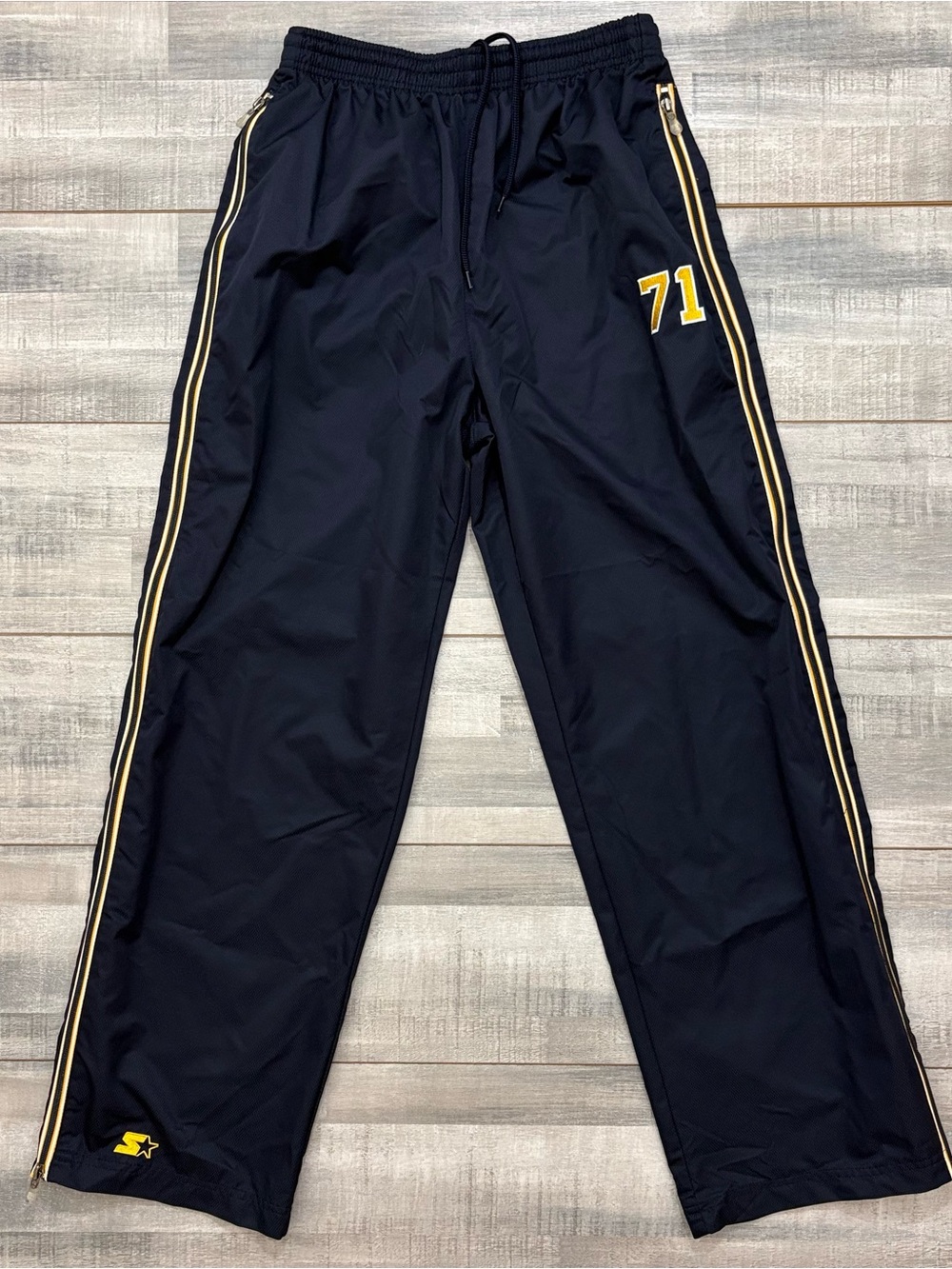 Vintage Starter 71 Mens Track Pants Navy Blue Side Zip Warm Up Size Medium Retro